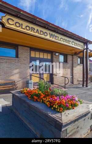 Colorado Welcome Center und Train Depot in Alamosa, Colorado. Malerische Zugfahrten mit der Denver and Rio Grande Narrow Gauge Railroad sind hier verfügbar Stockfoto