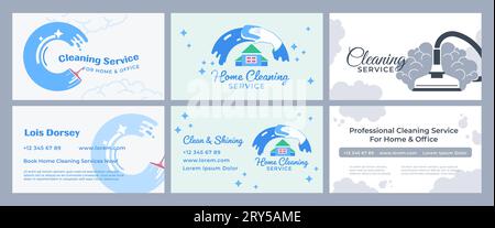 Visitenkarten-Design-Set für Reinigungsservice-Anzeige Stock Vektor