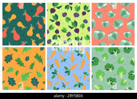 Dekoratives Muster Set mit gesunden Lebensmitteln Stock Vektor