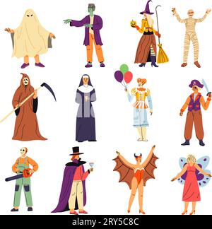 Halloween Kostüme und Kleidung Party feiern Stock Vektor