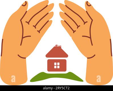 Schutz und Pflege, Hand mit Haus-Haus-Vektor Stock Vektor