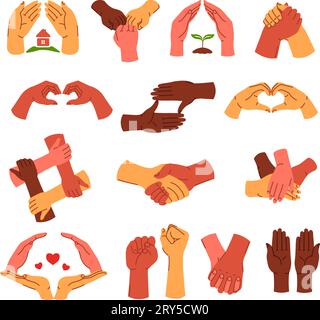 Handgesten und Symbole, Einheit und Liebesvektor Stock Vektor