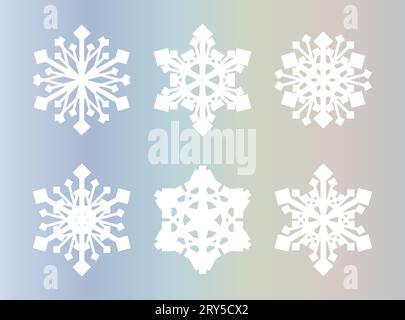 Vektor-Illustration von Schneeflocken auf aurora borealis farbigem Hintergrund. Winter flache Dekoration Icons Kollektion Stock Vektor