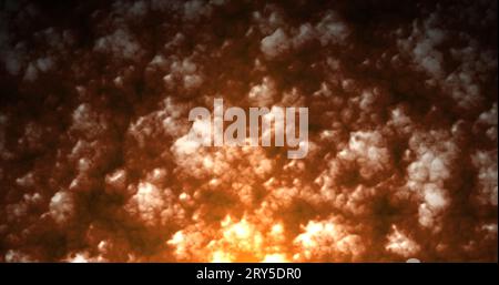 Abstrakter orangefarbener, leuchtender Rauch aus dem Hintergrund des Lagerfeuers. Stockfoto