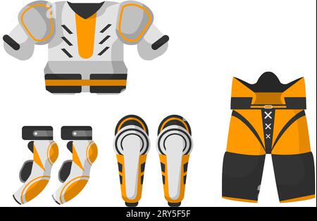 Sport-Rugby-Kostüm und Schutzausrüstung Stock Vektor