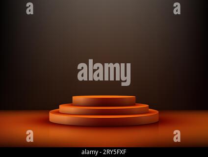 Präsentieren Sie Ihre Produkte stilvoll mit diesem realistischen, orangefarbenen 3D-Podium-Modell auf schwarzem Hintergrund. Perfekt für Halloween-Profis Stock Vektor