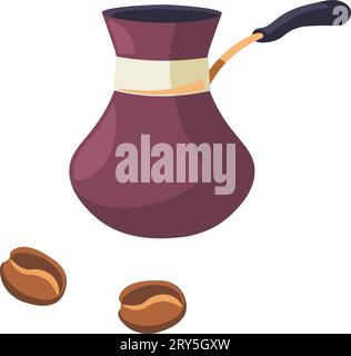 Türkischer Cezve mit Kaffeebohnen, aromatischem Getränk Stock Vektor