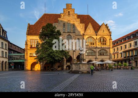 Historische Gebäude und Rathaus auf dem Marktplatz in Hildesheim Stockfoto