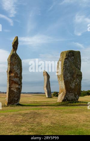 Die beeindruckenden Steine von Lundin Links, die in der Mitte eines Golfplatzes, Fife Scotland, stehen. Stockfoto