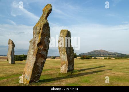 Die beeindruckenden Steine von Lundin Links, die in der Mitte eines Golfplatzes, Fife Scotland, stehen. Stockfoto