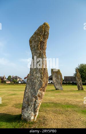 Die beeindruckenden Steine von Lundin Links, die in der Mitte eines Golfplatzes, Fife Scotland, stehen. Stockfoto