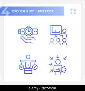 Pixel Perfect Gradient Soft Skills – Set mit linearen Symbolen Stock Vektor