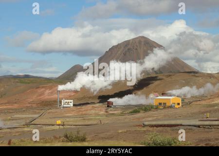 Geothermie-Station Bjarnarflag, Gebiet um den Mývatn-See, Island Stockfoto