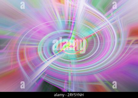 Künstlerisches Wunderwerk in farbenfroher, verschwommener radialer Bewegungshintergrund, rot, orange, grün, lila, blau, gemischte mehrfarbige Textur Stockfoto