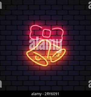 Weihnachtsglocken Neonsymbol auf hellem Hintergrund für Bannerdesign. Vektorillustration Stock Vektor