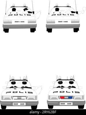 Langsam fahren, dem Polizeiwagen folgen und hinter ihm anfahren, wenn er anhält, von der Straße abfahren und vor dem Polizeiwagen anhalten, Straßenschilder in Schweden Stock Vektor