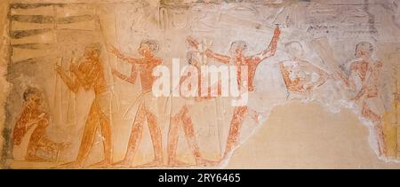 Ägypten, Sakkara, Grab von Mehu, Flachsernte. Stockfoto