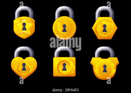 Goldene Vorhängeschloss-Symbole. Vektorvorhängeschlösser. Stock Vektor