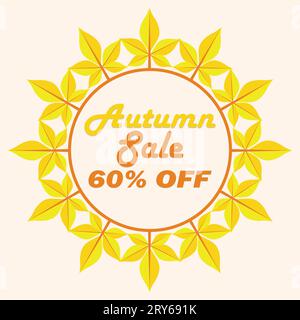 Herbstverkauf Hintergrund, Poster oder Flyer Design. Vektor-Illustration mit schönen Blättern Retro-Stil Rahmen und Text 60 % Rabatt. Vorlage Stock Vektor