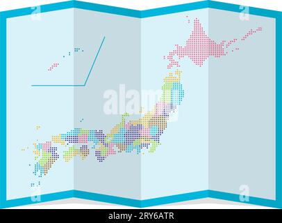 Vektorillustration der vierfachen Japan-Karte ( Punktmuster ) | Farben werden für jede Präfektur geändert Stock Vektor