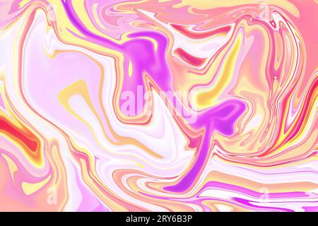 Eine ruhige Erkundung lebendiger Farben mit einem orange-rosa-violetten psychedelischen wirbelnden abstrakten Acrylhintergrund Stockfoto