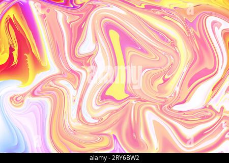 Fesselndes Design mit orangerosa lila psychedelischen Wirbeln und abstraktem Acrylhintergrund Stockfoto