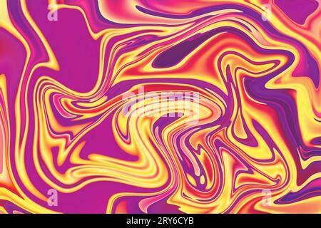 Genießen Sie den bezaubernden Charme flüssiger Schönheit lebendige Kontraste sonniges Gold flüssige Farbe spritzt Universumsraum Textur trippy Wellen von zufälligen Farben Stockfoto