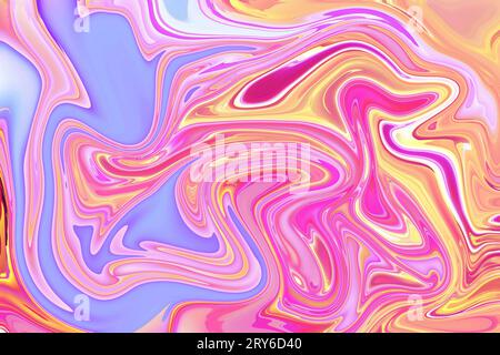 Die Leinwand wird mit einem orange-rosa, violetten, psychedelischen wirbelnden abstrakten Acrylhintergrund umrahmt Stockfoto