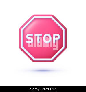 Rotes 3D-Stoppschild auf hellem Hintergrund. Vektorillustration Stock Vektor