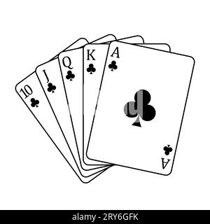Spielkarten - eine Pokerhand bestehend aus einem Royal Flush Schläger 10 J Q K A, Vektorillustration isoliert auf weiß Stock Vektor
