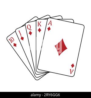 Spielkarten - eine Pokerhand, bestehend aus einem Royal Flush Diamond 10 J Q K A, Vektorillustration isoliert auf weiß Stock Vektor
