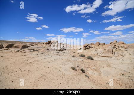 Typische winderodierte Felsen in der Wüste Gobi in der Mongolei Stockfoto