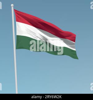 Wehende Flagge von Ungarn am Fahnenmast. Für Independence day Poster Design Template Stock Vektor