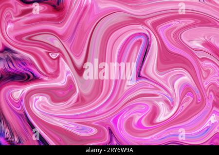 Handgemalter Hintergrund mit flüssigen lila und blauen Farben abstrakte flüssige Acrylmalerei marmoriertes rosa und blaues abstraktes flüssiges Marmormuster Stockfoto