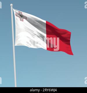 Wehende Flagge von Malta am Fahnenmast. Für Independence day Poster Design Template Stock Vektor