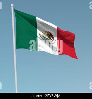 Wehende Flagge von Mexiko am Fahnenmast. Für Independence day Poster Design Template Stock Vektor