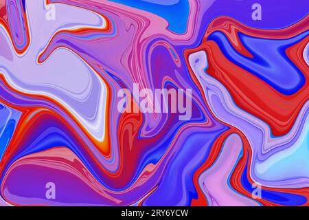 Lebendige Schönheit von wirbelnden Farben, marmorierten Texturen und künstlerischen Formen in handgemalten Hintergrund mit flüssigen lila und blauen Farben abstrakten Fluid A Stockfoto
