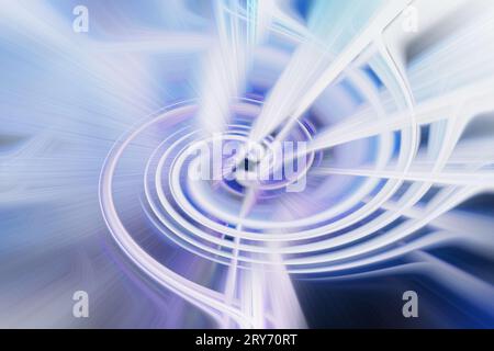 Abstrakter mehrfarbiger Hintergrund 3D rendert helle weiße blaue Neonstrahlen und bunte leuchtende Linien Stockfoto