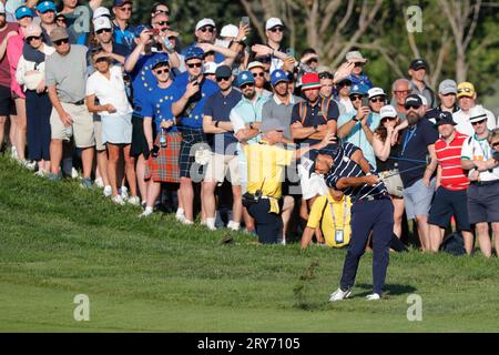 29. September 2023; Marco Simone Golf and Country Club, Guidonia Montecelio, Rom, Italien; die 44. Ryder Cup Spiele, Europa gegen USA, Tag 1; Xander Schauffele Stockfoto