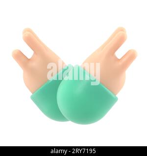 Geste gekreuzte Hände. Armkreuzende Abstoßungsausdrücke. Negatives Symbol. Stoppschild. Nein sagen Verteidigung oder Einschränkung. Flache 3D-Illustration. Stockfoto