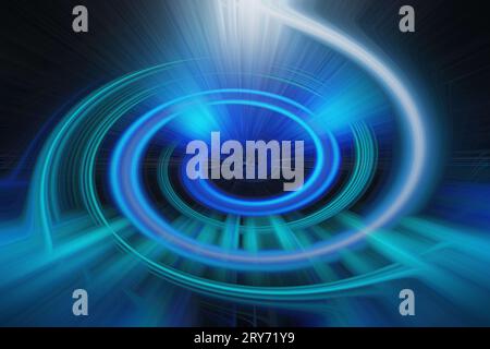 Der mittlere Spotlight wirbelt leuchtende Streifen im Hintergrund für Broadcast und Werbespots Stockfoto