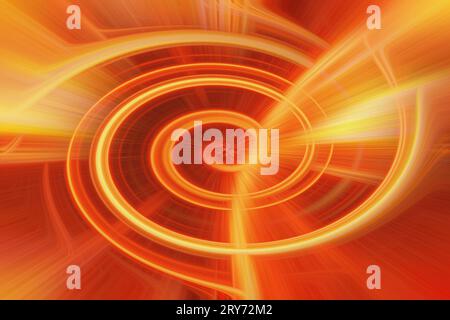 Dynamischer abstrakter Hintergrund mit bernsteinfarbenen Wellen mit fließenden Linien und warmen orangefarbenen Streifen Stockfoto