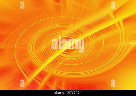 Fließende Linien auf abstraktem bernsteinfarbenem Hintergrund mit warmen Orangetönen, modernes horizontales Banner Stockfoto