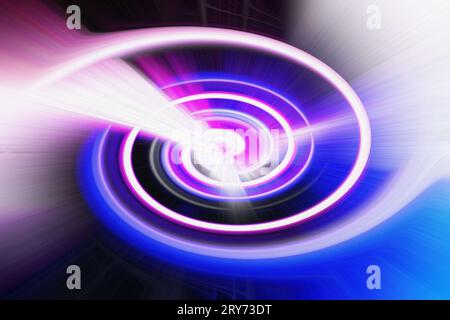 Neon Future dunkler Hintergrund mit abstraktem Lichtkreis Stockfoto