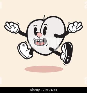 Retro Cartoon Herz Charakter Vintage Herz Cartoon Groovy Retro Aufkleber Liebe Cartoon Herz Charakter Vintage Stil 60er 70er Jahre Herz Cartoon Stock Vektor