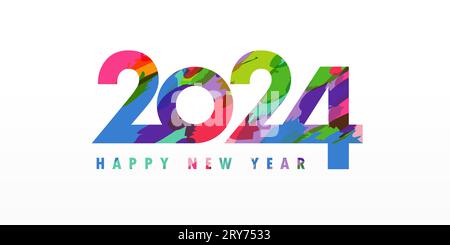 2024 Happy New Year, farbenfrohe Zahlen Begrüßungskonzept. Kreative farbige Nummer 2024. Ein frohes neues Jahr. Regenbogendesign für Poster Stock Vektor