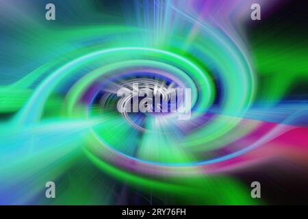 Wo sich Dämmerung und abstraktes Licht verflechten, umschlossen von einem Kreis in einem futuristischen Neonreich Stockfoto