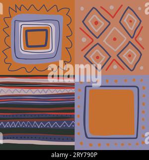 Patchworkmuster auf orangem und dunklem Hintergrund. Vektorillustration Stock Vektor