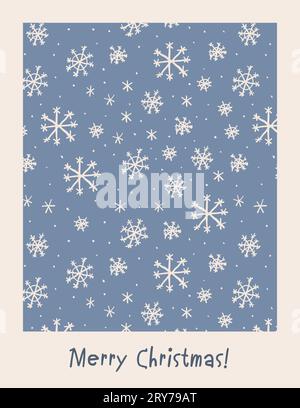 Vektorplakat mit Schneeflocken auf hellblauem Hintergrund, Weihnachtsvintage und minimalistisches Poster. Vektorillustration Stock Vektor