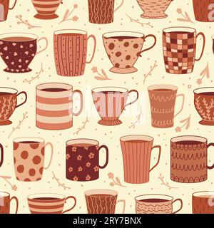 Nahtloses Muster für Kaffee- und Teegetränke. Vektorillustration Stock Vektor